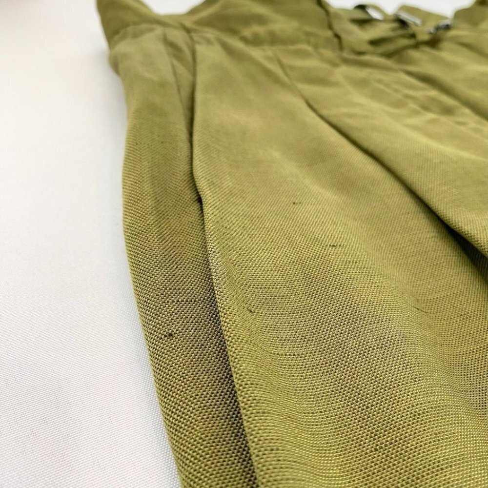 SANDRO OLIVE GREEN LINEN BLEND HIGH RISE STRAIGHT LEG PLEATED TROUSER - 0 - Picture 7 of 10